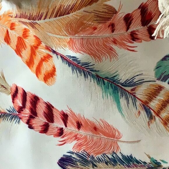 Feather Print Rope Handle Boho Zippered Tote - Picture 11 of 11